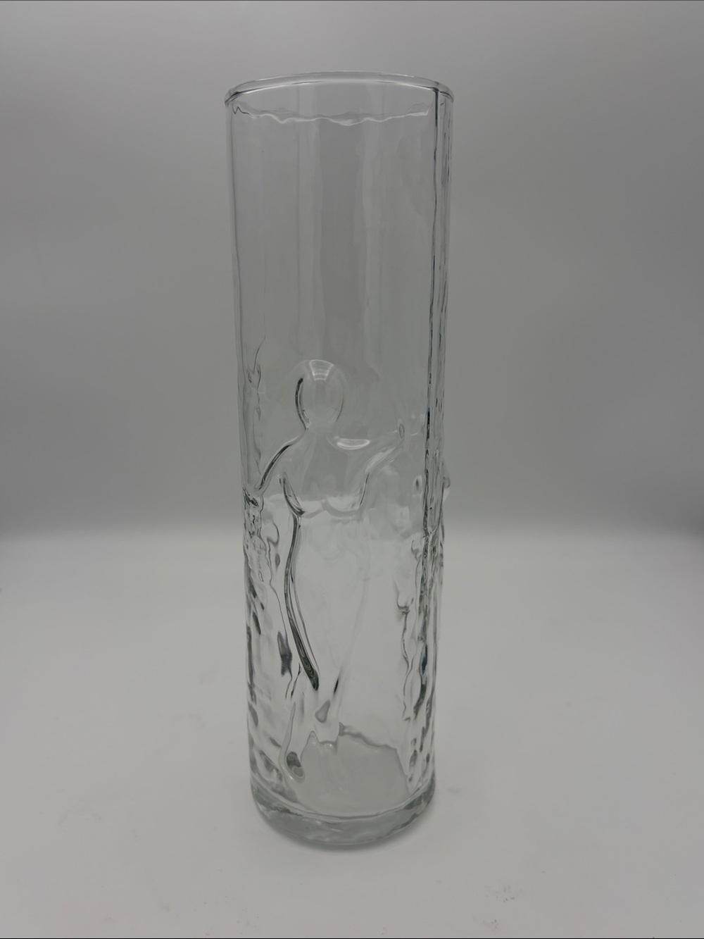 Libbey La Femme unique clear vintage art glass vase features 3 dancing women MCM